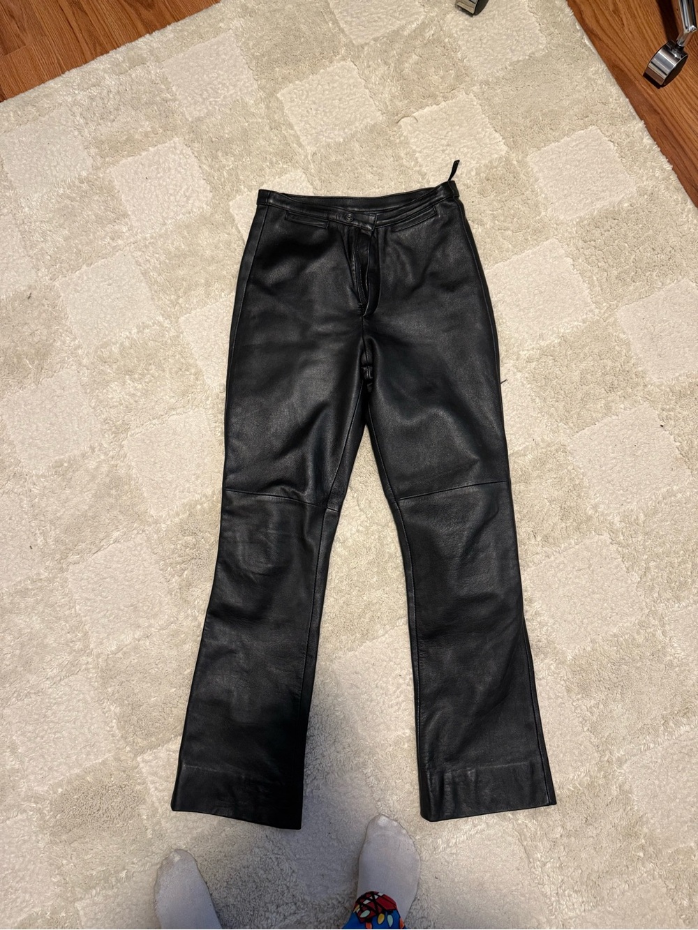 Black Genuine Italian Leather Straight-Leg Women’s Pants